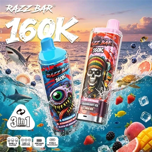 Razz Bar 160K Puff: комбиниране на множество вкусове, дълъг живот на батерият...