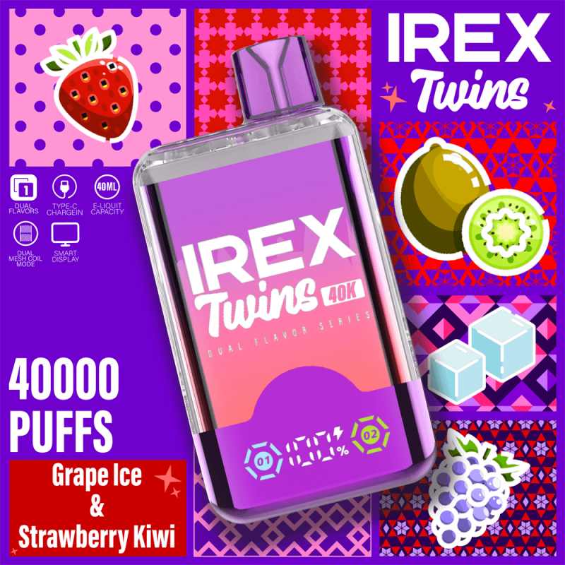 Strawberry kiwiGrape Ice IREX TWINS 40K Puffs